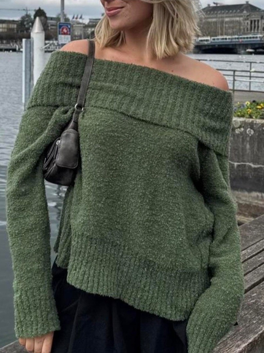 Princess Polly Olive Green Off-the-Shoulder Sweater